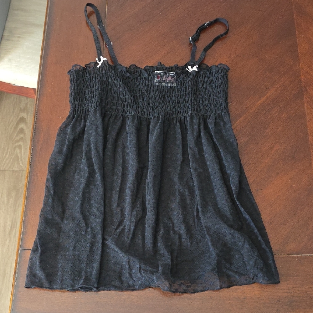 (J65) Black Smocked Camisole for Women Sz M Tank